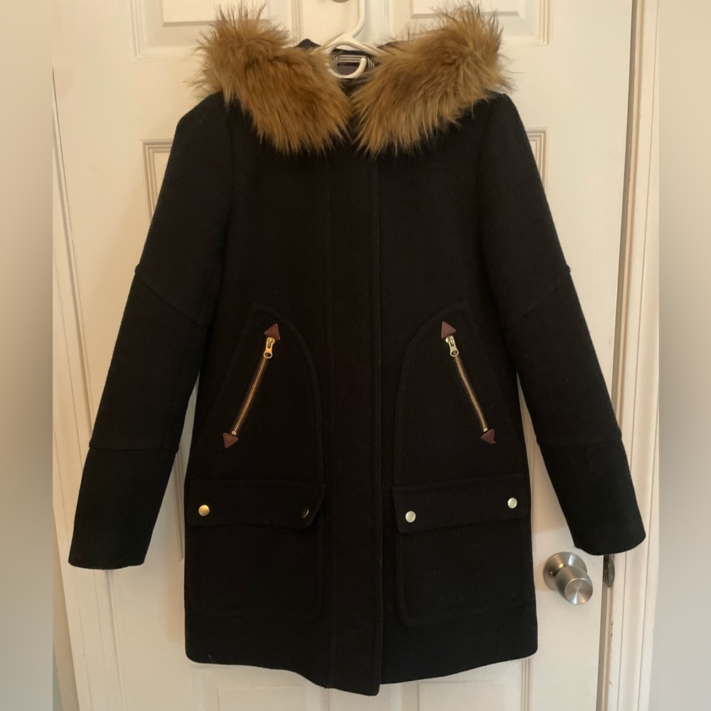 J.Crew parka in black with removable hood